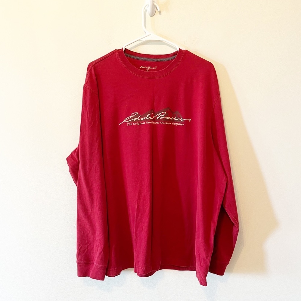 Eddie Bauer Mountain Logo Long Sleeve Tee Red Size XLarge